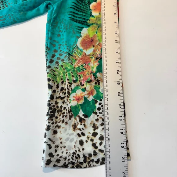 Soft Surroundings Tropical Floral & Animal Print Tunic Blouse Teal Multicolor - Picture 11 of 13